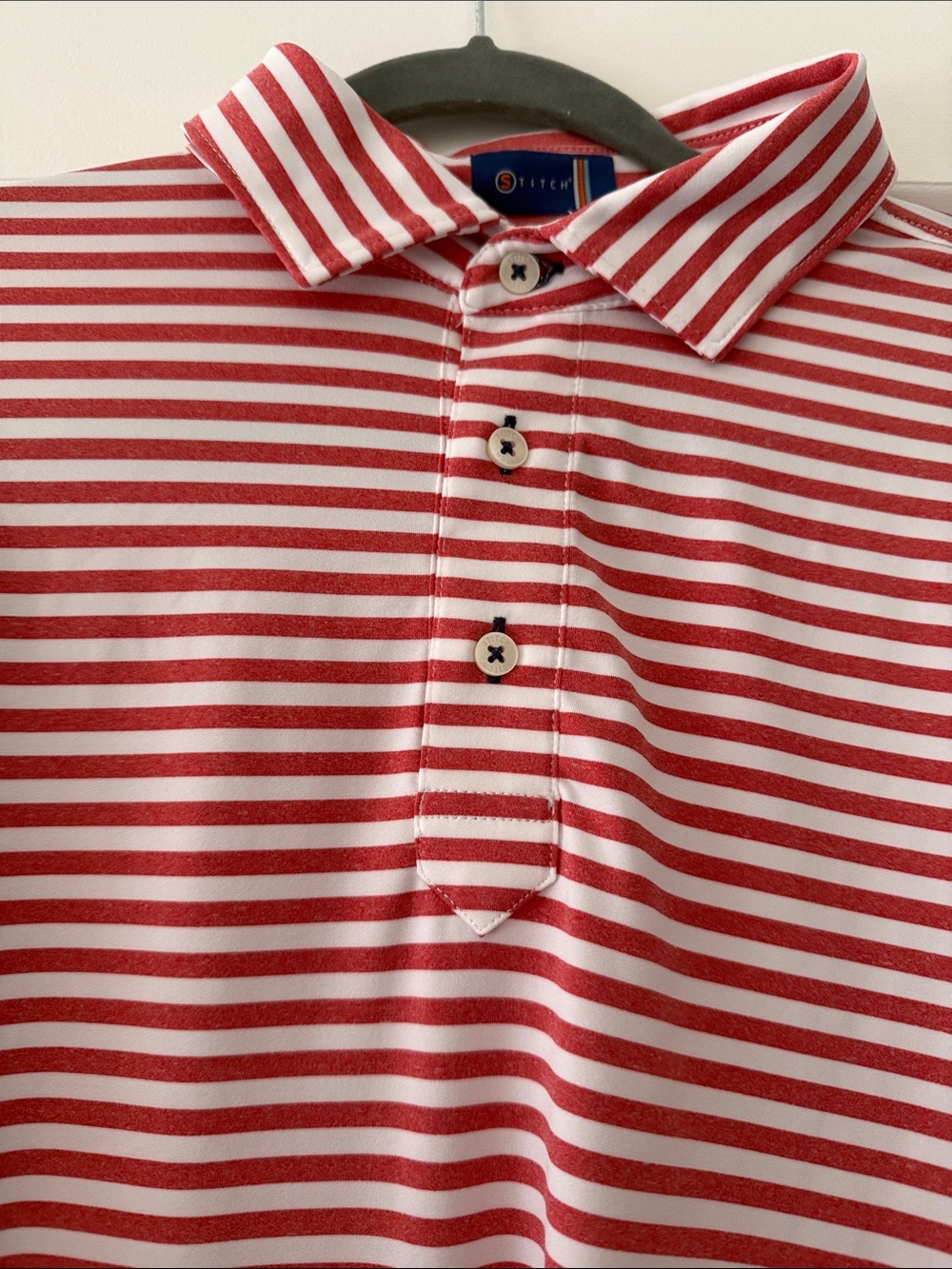 Striped Red & White Men's Polo - Classic Short Sleeve - Picture 2 of 3
